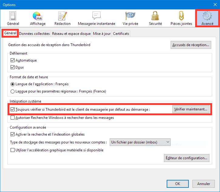 Thunderbird check if default menu